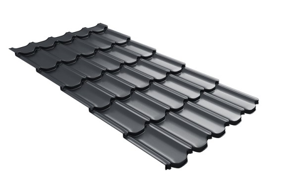 Металлочерепица квинта плюс с 3D резом 0,5 Satin Мatt RAL 7024 мокрый асфальт купить в Ростове